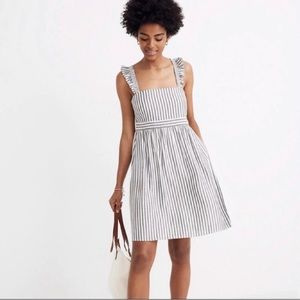 Madewell Grey and White Striped Ruffle-Strap Empire Dress - size 4